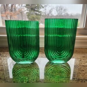 Green Glass Vases Pair